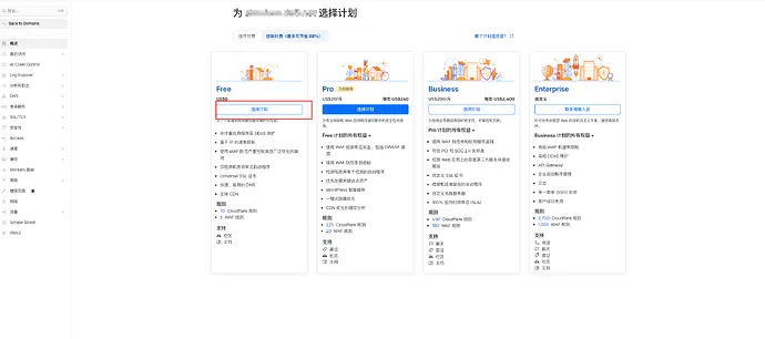 Cloudflare选择免费计划